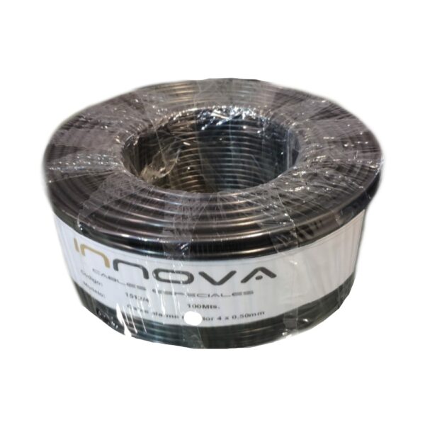Cable alarma exterior blindado, 4 conductores unifilares x 0,50mm + Tierra  (vaina negra), 100% cobre. INNOVA 1512/4.